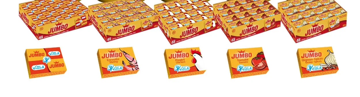 Cubes de bouillon Jumbo en gros — boîtes de 48 cubes poulet, crevette, tomate, oignon-épices — Euro Africa FMCG